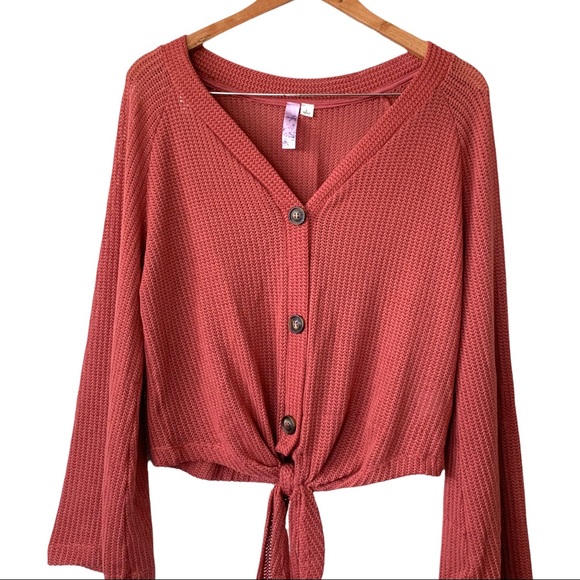 Alga Sweaters - Alga Women’s Front Tie Sweater Size Large Wide Bell Sleeves Front Button